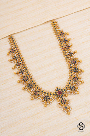 Guttapusalu Long Necklace Set - Sapphire Blue