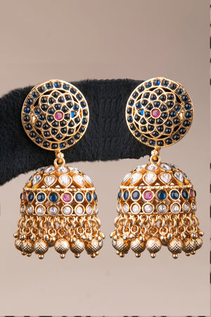 Jhumkas - Sapphire blue and white uncut