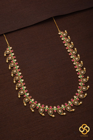 Mangai Malai Necklace - Emerald green with Ruby red