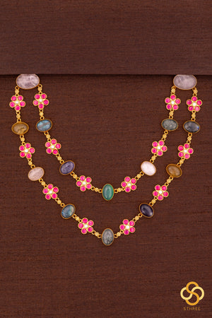 Layered cabochon and kemp necklace - Multi colour