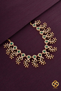 Diamond Pattern Necklace with Emerald Green Pendants