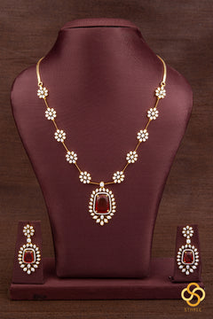 Diamond Pattern Necklace with Ruby Red Pendant