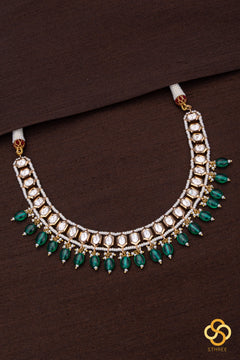Kundan with pearls and green beads hangings