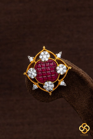 Diamond pattern with ruby red earrings
