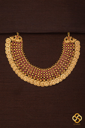 Ruby chokker with Lakshmi coins mala