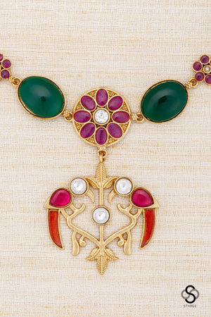 Cabachons with Parrot Pendant - Multi colour