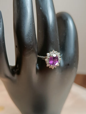 Amethyst and Zircon finger rings - Pure silver - Size 15