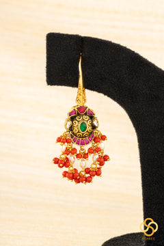 Chandbali Hanging - Jadau Kundan - Red and White