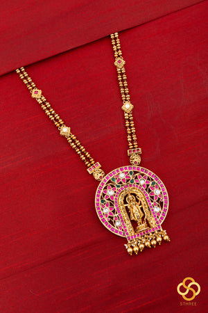 Ayodhya Rama, Jadau kundan Pendant Neckpiece - Red