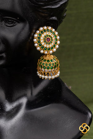 Emerald green and pearl jhumkas