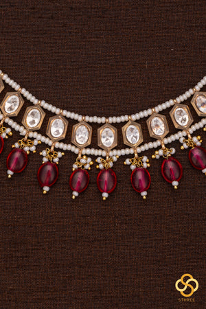 Kundan Stone Choker with Pearls and Ruby Pink Set