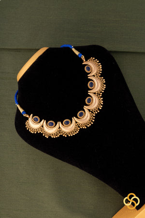 Chandbali Gold Matt Necklace - Sapphire Blue