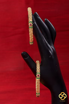 Antique Finish, Green Kemp with Ruby Red - Set of 2