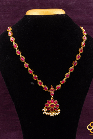 925 Silver - Ambujam - Palakkadu Necklace in Pure Silver with Pearls Hanging