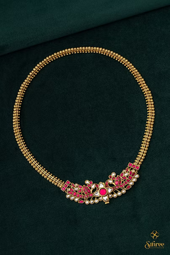 Antique peacock choker - White with Ruby red