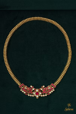 Antique peacock choker - White with Ruby red