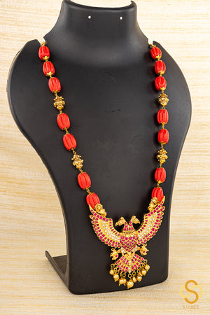 Gandaberunda Pendant with Coral and Gold Ball Set