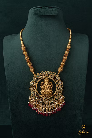 Ganesha Pendant with gundumani - Emerald Green