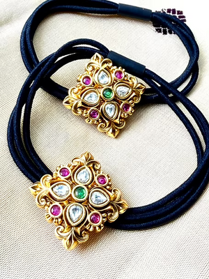 Jadau Kundan Hairband - Diamond Pattern - Set of 2