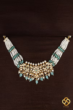 Kundan Stone Choker with Pearls - Turquoise