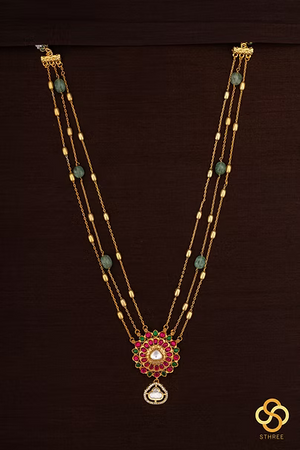 Layered Kundan necklace - Ruby red and Emerald green