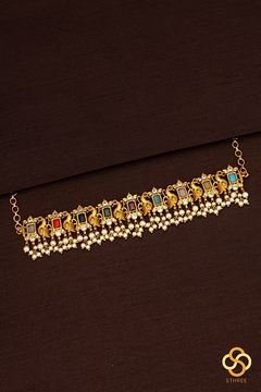 Navarathna choker set - Pearls hangings