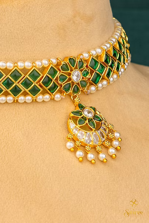 Traditional Kemp Choker -Green with Pearls