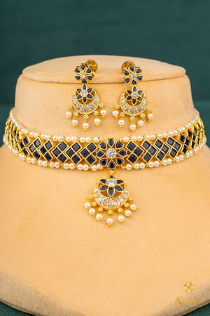 Traditional Kemp Choker - Sapphire Blue with Pearls
