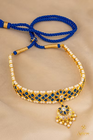Traditional Kemp Choker - Sapphire Blue with Pearls