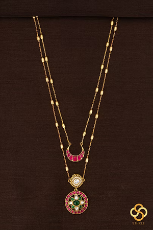 Two Layered Kundan necklace - Ruby red