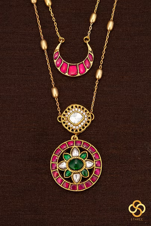 Two Layered Kundan necklace - Ruby red