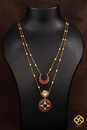 Two Layered Kundan necklace - Ruby red
