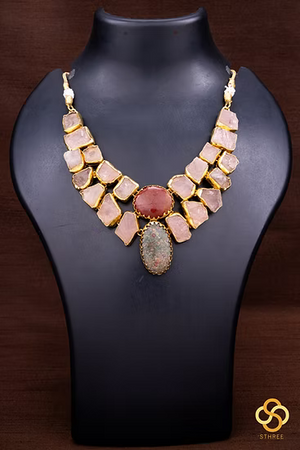 Druzy Raw Stone Necklace - Green and Amber Centre Piece