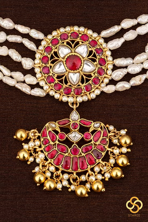 925 Silver Fresh Water Pearls Choker - Kemp red