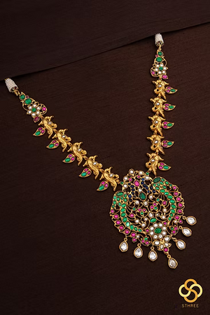 Kundan necklace set - Double peacock