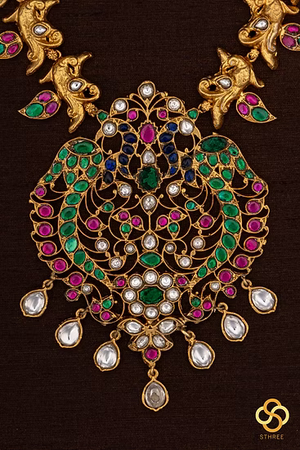 Kundan necklace set - Double peacock
