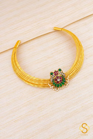 Hasli Set with Jadau Kundan with Green Peacocks