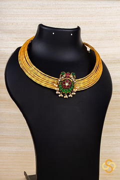 Hasli Set with Jadau Kundan with Green Peacocks