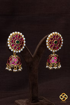 925 Silver Kemp Red and Pearl Jhumkas