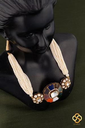 Navarathna and Kundan Pendant with a Bunch of Pearls