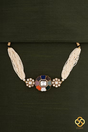 Navarathna and Kundan Pendant with a Bunch of Pearls