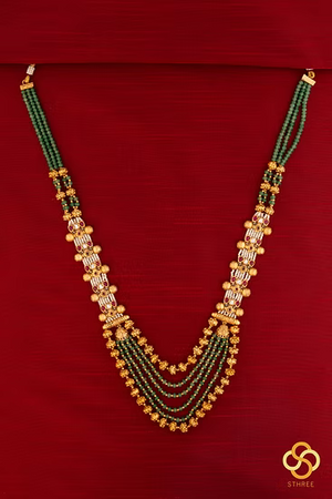 Pearls and Green Beads with Kundan - Long Necklace