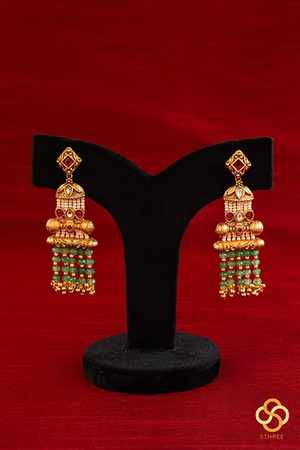 Pearls and Green Beads with Kundan - Long Necklace