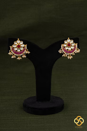 Teen Lada - Kundan and Pearls - White and Red Kundan