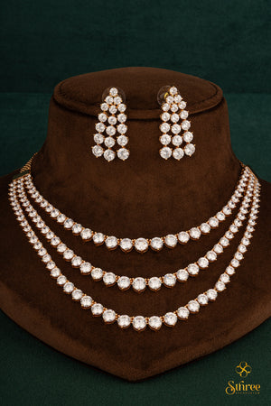 Solitaire Necklace Three Layers - Rose Gold Finish