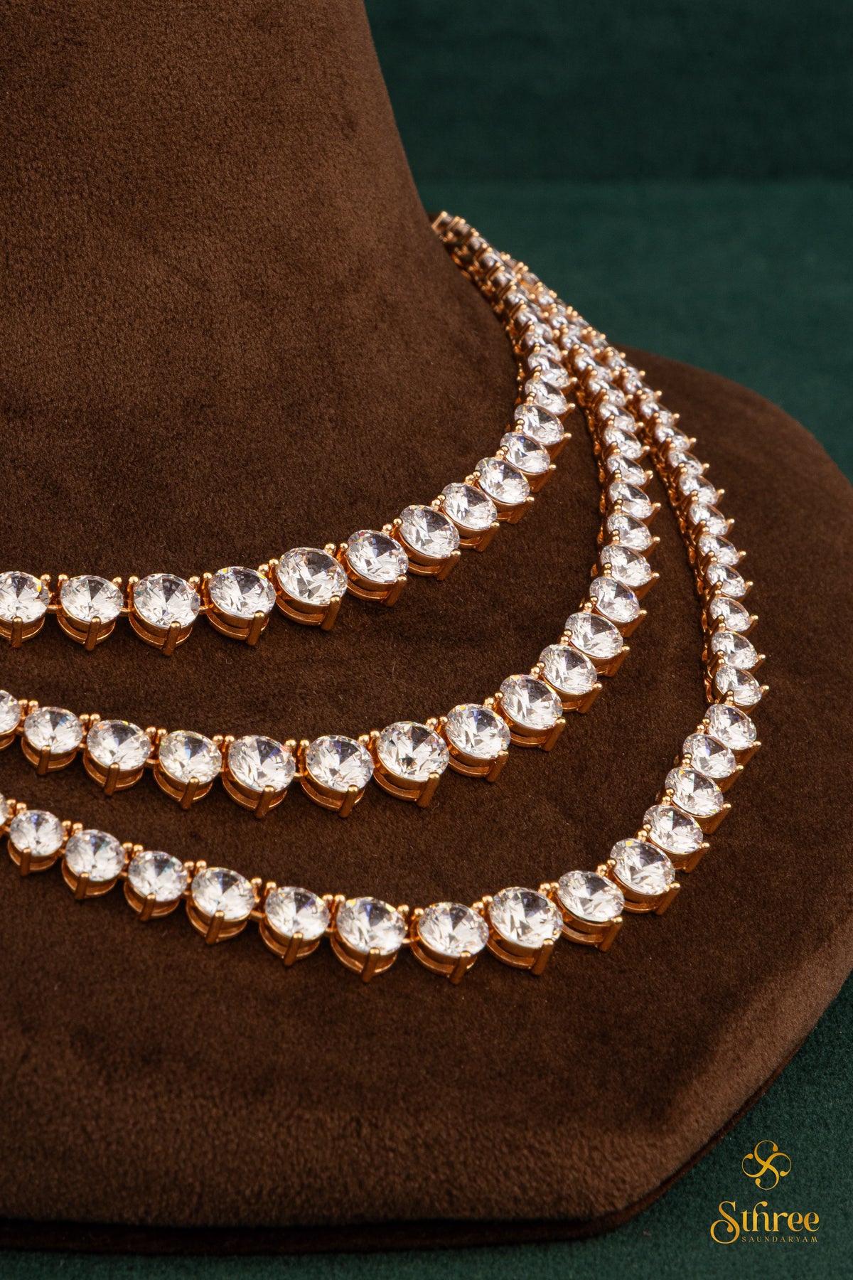 Solitaire Necklace Three Layers - Rose Gold Finish