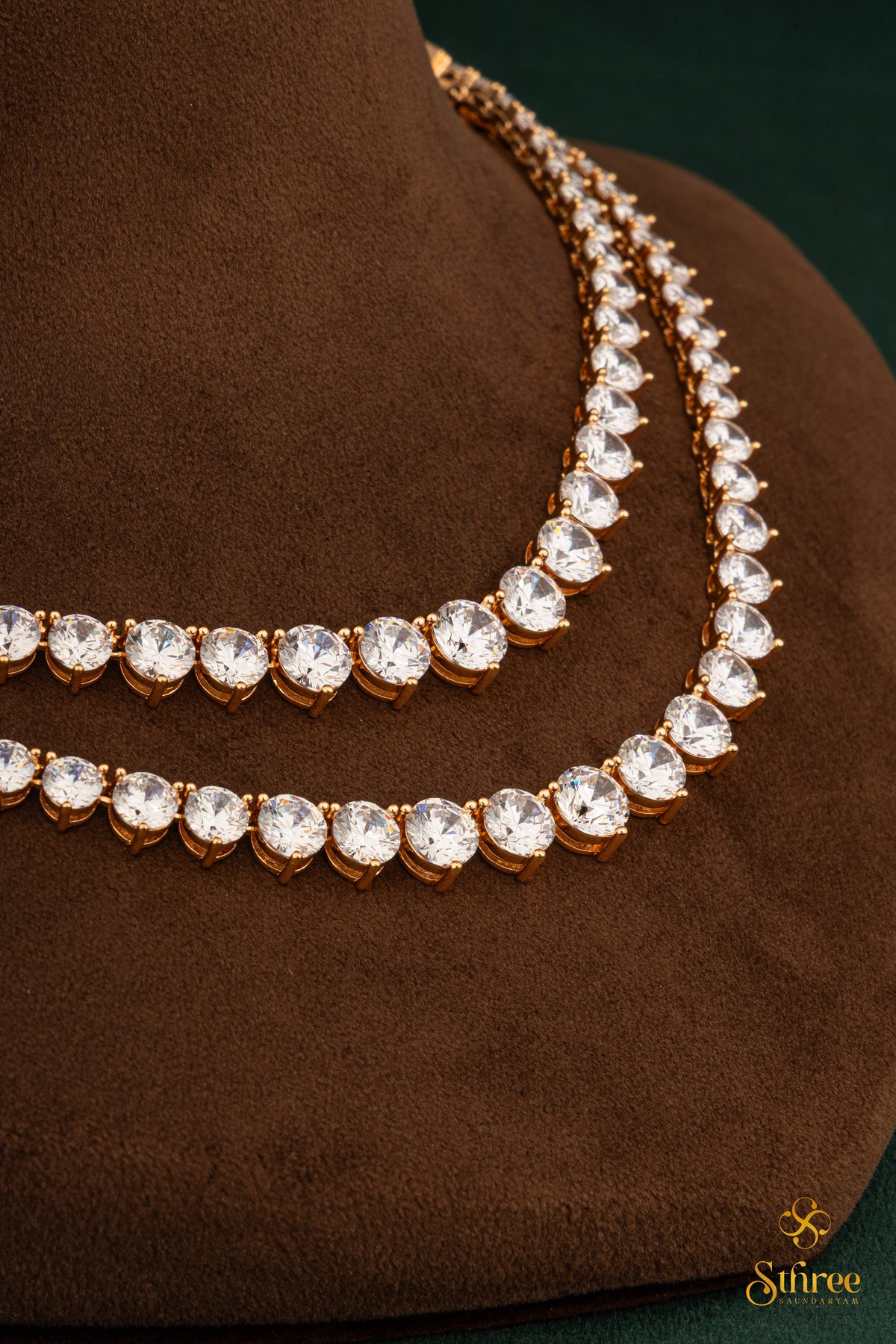 Solitaire Necklace Two Layer - Rose Gold Finish