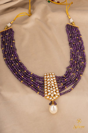 Amethyst Beads with a Kundan Pendant