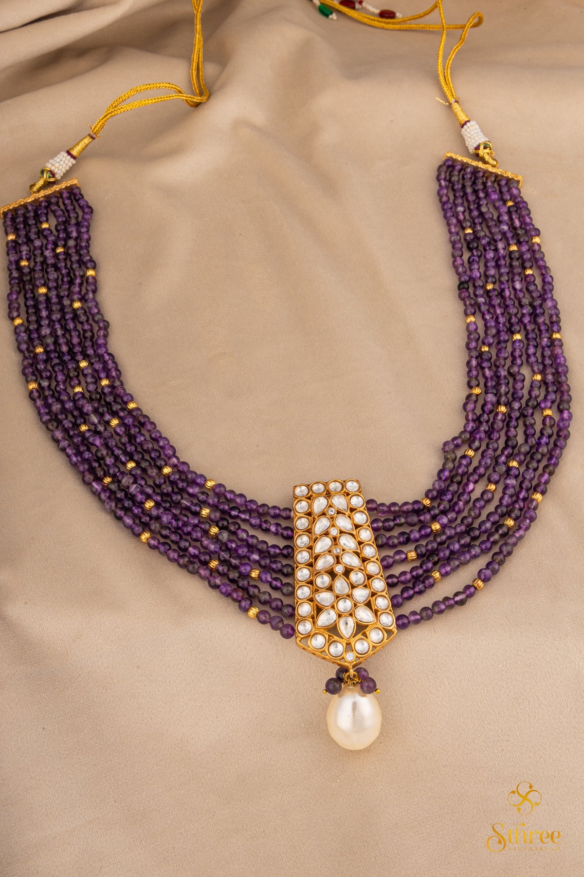 Amethyst Beads with a Kundan Pendant