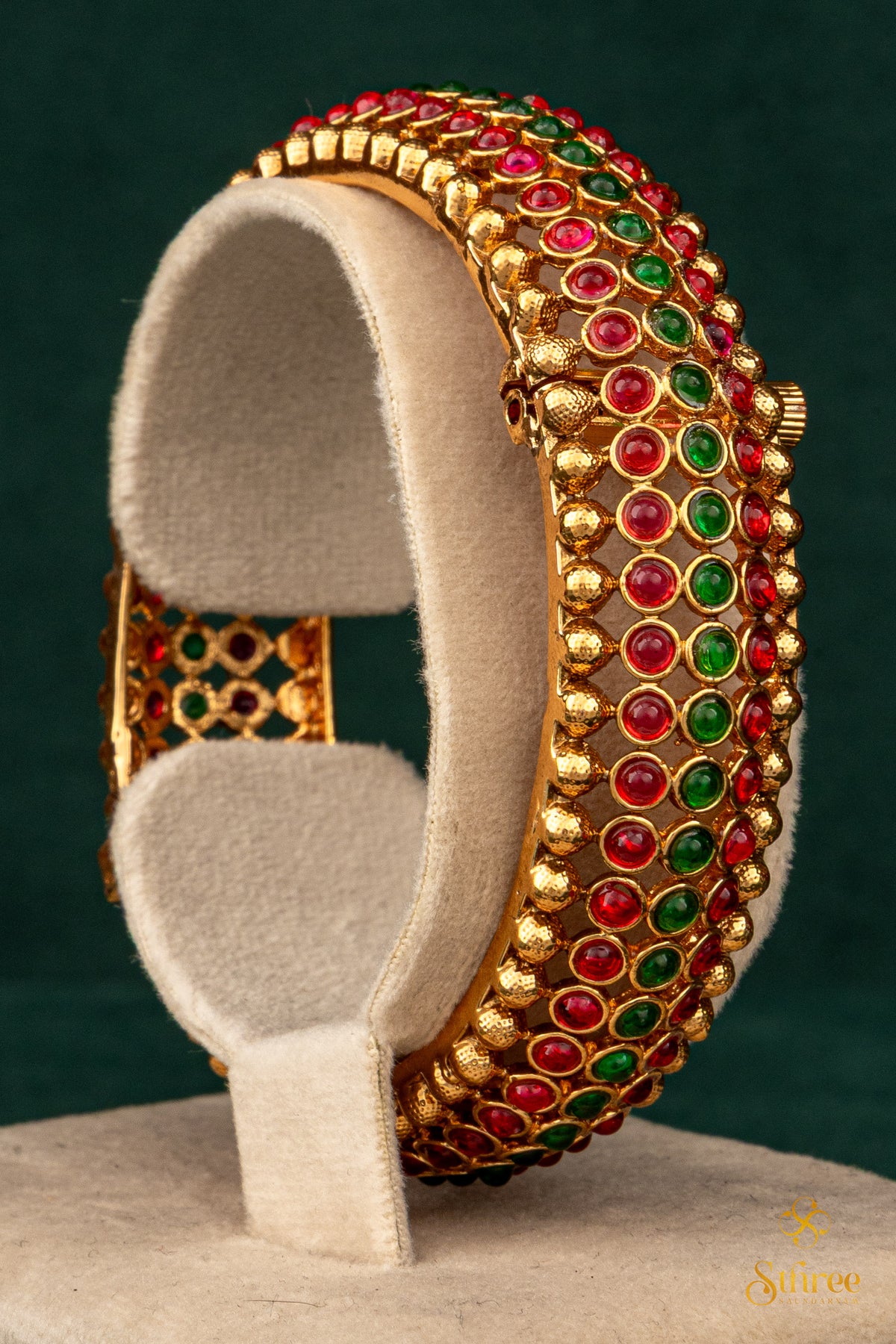 Antique finish Kada - Green & Ruby red